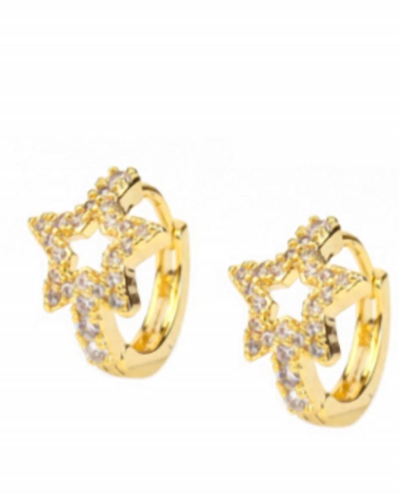 Front of a size O/S Pave Open Star Huggie in Gold in Gold by marlyn schiff. | dia_product_style_image_id:330947